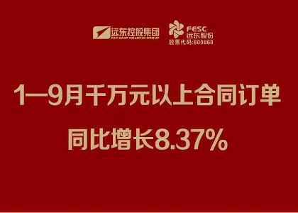 遠東股份：1—9月千萬元以上合同訂單同比增長8.37%